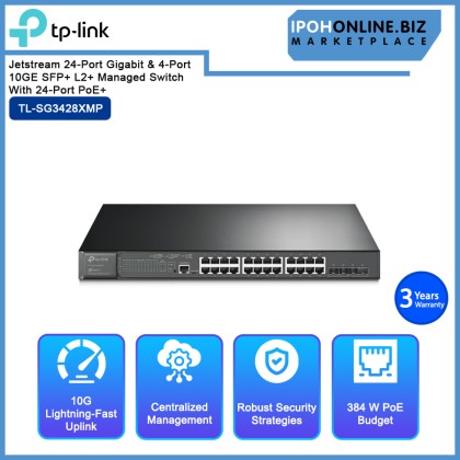TP-LINK TL-SG3428XMP Jetstream 24-Port Gigabit & 4-Port 10GE SFP+ L2+ Managed Switch With 24-Port PoE+